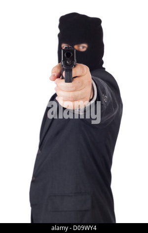 terrorist Business man, with a gun pointing to you. Stock Photo
