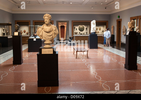 GRECO-ROMAN SCULPTURES POTTERY IN EXHIBITION ROOM AT GETTY VILLA SANTA MONICA LOS ANGELES CALIFORNIA UNITED STATES USA Stock Photo