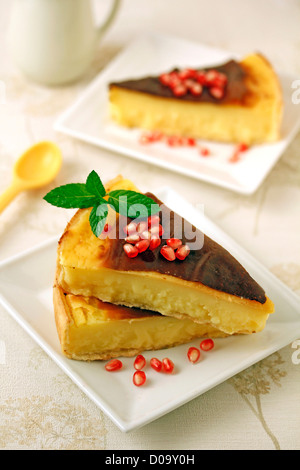 Mascarpone tart with pomegranate. Recipe available. Stock Photo