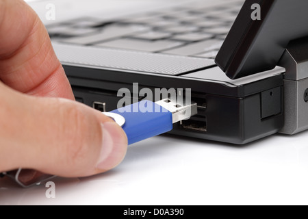 Connecting USB flash memory stick Stock Photo