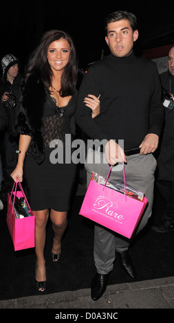 The Only Way is Essex' star Lucy Meck leaves Embassy nightclub with James Argent. London, England - 07.12.10 Stock Photo