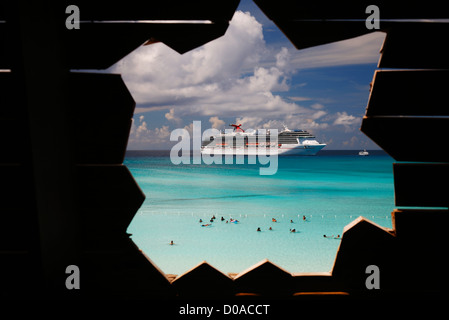 Cruise ship near the tropical island Stock Photo