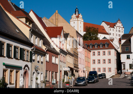 Town of Colditz with Colditz Castle, former Second World War POW camp, on top of hill, Saxony, Germany Stock Photo
