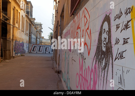 GRAFFITI BOB MARLEY ON SITE DISUSED CASABLANCA SLAUGHTERHOUSES URBAN WASTELAND REINFORCED CONCRETE LEGACY MARECHAL LYAUTEY Stock Photo