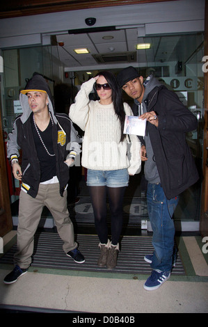 Constos 'Dino' Contostavlos aka Dappy, Tula Contosavlos aka Tulisa, Richard Rawson aka Frazer of N-Dubz Celebrities outside the Stock Photo