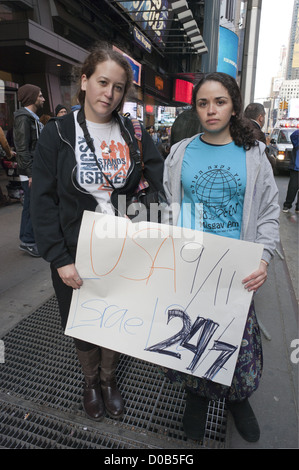 Teenage girls march through Times Square to 42nd St. in Manhattan protesting Palestinian rocket attacks in Israel, Nov.18, 2012. Stock Photo