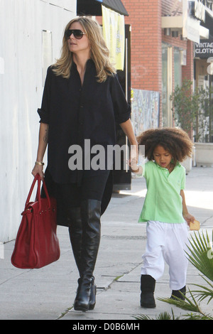 Heidi Klum and her son, Johan Heidi Klum and Seal drop their children off at Karate and Ballet class in Los Angeles Los Stock Photo