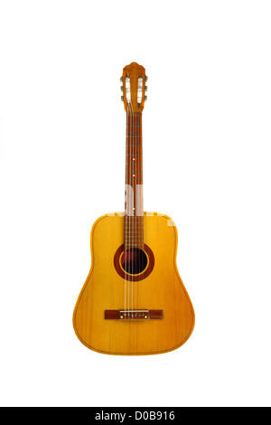 Acoustic six-string guitar isolated on white background Stock Photo