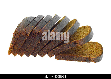 Dark rye bread loaf slices isolated on white background Stock Photo