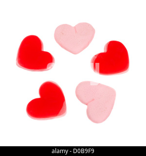 Heart shaped red and pink jelly candies isolated on white background Stock Photo