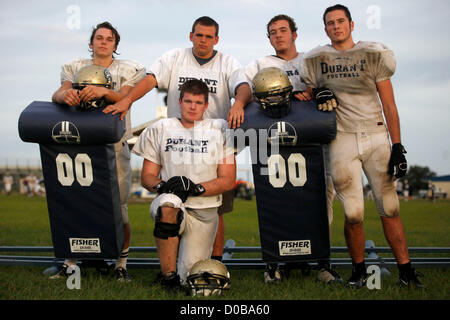 Nov. 13, 2012 - Tampa, Florida, U.S. - (from left to right) Zach Whitney, (on knee) Cody Martin, (top row)Dalton Wilkerson, Michael Watkins and  Nicholas Insley, members of the Durant offensive line pose for a portrait at Durant High School on Tuesday, Nov. 13, 2012.  (Credit Image: © Tampa Bay Times/ZUMAPRESS.com) Stock Photo