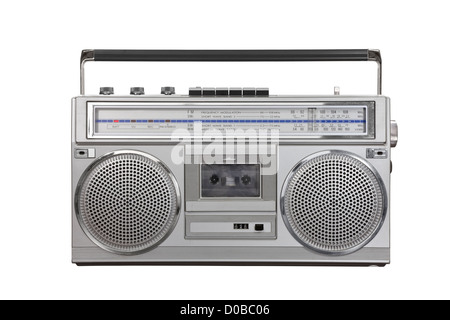 Vintage ghetto blaster portable stereo isolated with clipping path. Stock Photo