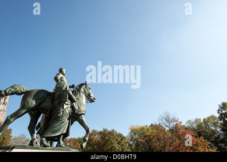 NEW YORK, NY - A statue of President Theodore (Teddy) Roosevelt outside the main entrance of the Museum of Natural History in New York's Upper West Side neighborhood, adjacent to Central Park. Stock Photo