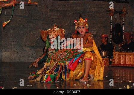 Balinese dancers performing their art. This dance are story telling and it is in the balinese culture to learn them when young Stock Photo