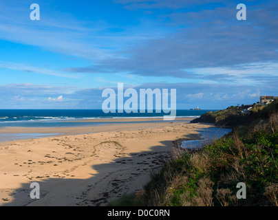 Riviere Sands, Hayle Estuary, Cornwall. Porth Kidney beach with Godrevy lighthouse in the distance Stock Photo