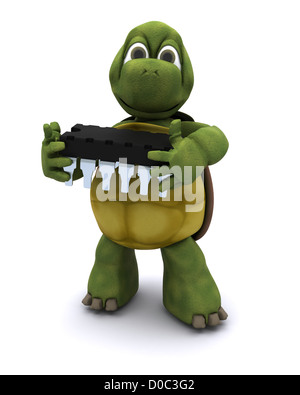 3D render of a tortoise with a micro chip Stock Photo