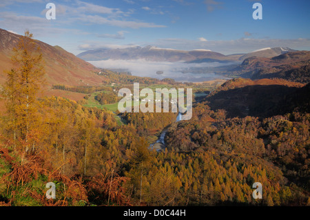 View from Castle Crag over Borrowdale towards Derwent Water and Skiddaw in autumn in the English Lake District Stock Photo