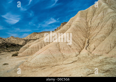 Oddly shaped rock formations in natural park Bardenas Reales in Navarra, Spain Stock Photo