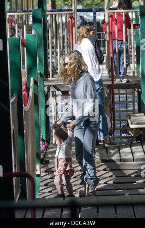 Sarah Jessica Parker with one of her daughters at a playground New York City, USA - 09.10.10 Stock Photo