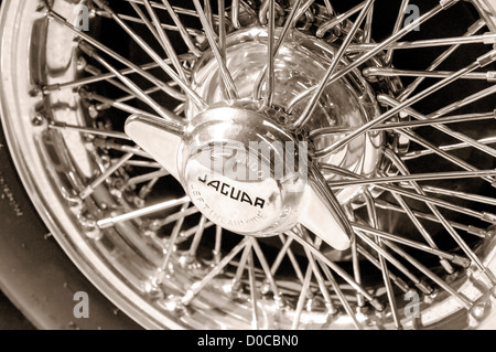 Wire Wheel of classic Jaguar car Stock Photo