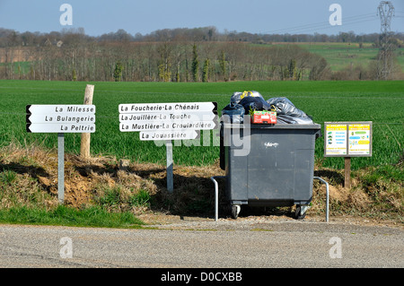 Watse Container. Sign Landscape of the northern Mayenne countryside. Waste Container, signs ...