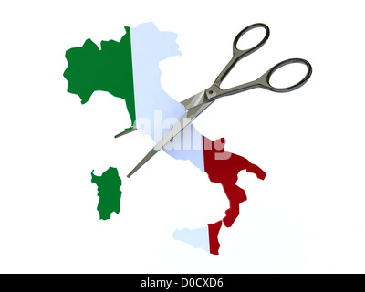 3d Italy cut by a scissor, illustration Stock Photo