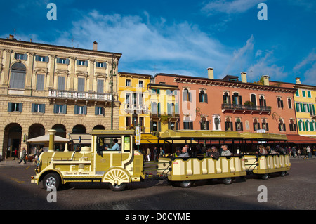 Tourist sightseeing train Piazza Bra square central Verona city the Veneto region northern Italy Europe Stock Photo