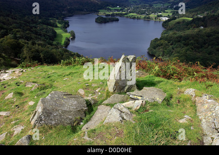 Landscape view over Grasmere water from Loughrigg Terraces, Lake District National Park, Cumbria, England, UK Stock Photo