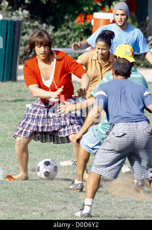 Adam Sandler is dressed as a woman on the movie set for the feature film 'Jack and Jill' at a park in Hollywood Los Angeles, Stock Photo