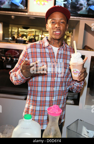 Rapper YG Rapper YG creates his own shake at Millions Of Milkshakes in Culver City Los Angeles, California, USA - 19.10.10 Stock Photo