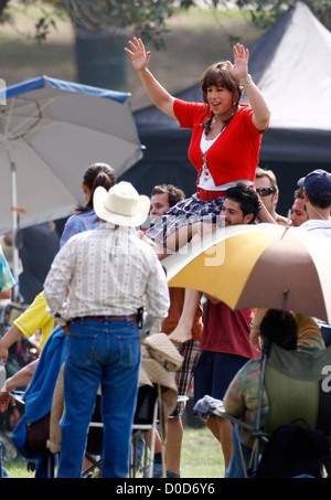 Adam Sandler is dressed as a woman on the movie set for the feature film 'Jack and Jill' at a park in Hollywood Los Angeles, Stock Photo