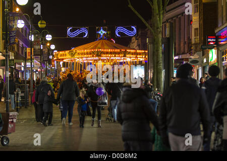 2012-11-22. Abington Street, Northampton. UK . Denise Welch turned on the towns Christmas lights this evening. Stock Photo