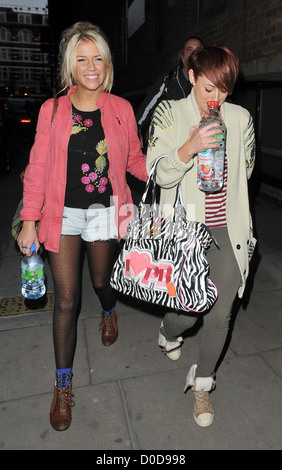 X Factor finalists Sophia Wardman and Rebecca Creighton from girl group Belle Amie leaving the dance studio after rehearsals. Stock Photo