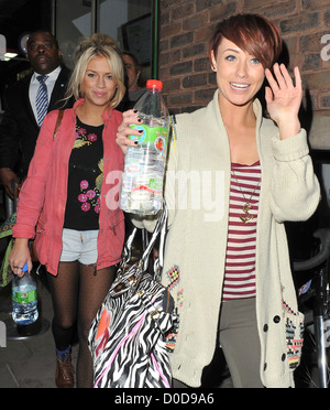 X Factor finalists Sophia Wardman and Rebecca Creighton from girl group Belle Amie leaving the dance studio after rehearsals. Stock Photo