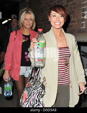 X Factor finalists Sophia Wardman and Rebecca Creighton from girl group Belle Amie leaving the dance studio after rehearsals. Stock Photo