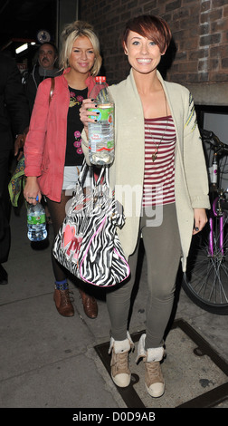 X Factor finalists Sophia Wardman and Rebecca Creighton from girl group Belle Amie leaving the dance studio after rehearsals. Stock Photo