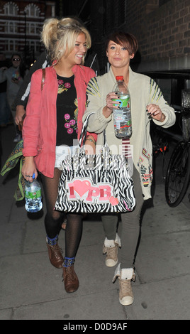 X Factor finalists Sophia Wardman and Rebecca Creighton from girl group Belle Amie leaving the dance studio after rehearsals. Stock Photo