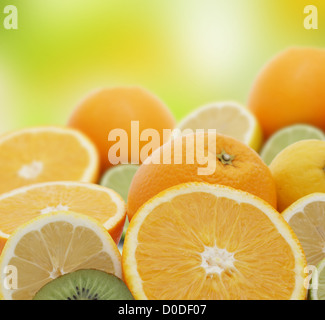 Background of oranges, lemons, limes and kiwi Stock Photo