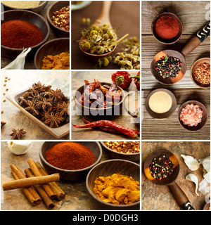 Collage of many Spices Stock Photo