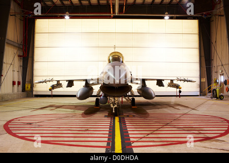 F-16, loaded with live weapons, in alert hangar, Buckley Air Force Base, Colorado Stock Photo