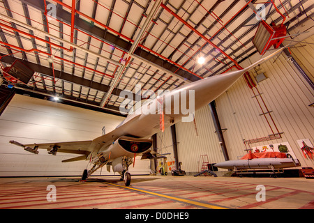 F-16, loaded with live weapons, in alert hangar, Buckley Air Force Base, Colorado Stock Photo