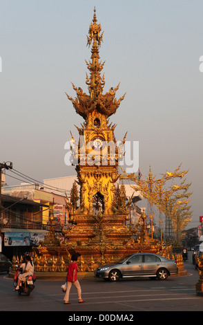 Golden Clock Tower in Chiang Rai downtown Stock Photo - Alamy