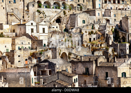 Cityscape view of Sassi di Matera, toward sasso Barisano, during a summer sunny day. UNESCO Stock Photo