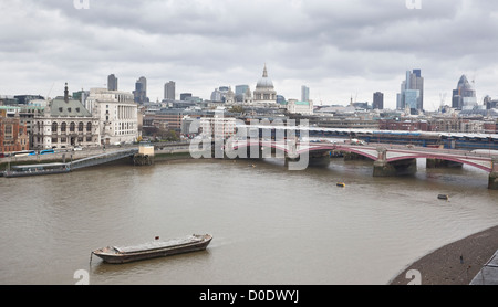 Overview of River Thames and London skyline from South Bank, London, England, UK Stock Photo