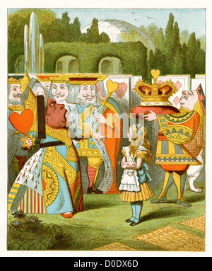 The Queen has come !, from the Lewis Carroll Story Alice in Wonderland, Illustration by Sir John Tenniel 1871 Stock Photo