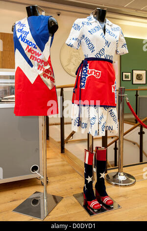 Auction at Christie's.  23/11/2012 , London, United Kingdom - A collection of 'Nixonette' costume comprising: two blue cotton mini-dresses with red and white zig-zag design, worn by Young Republicans at the 1968 convention in Miami Beach   Credit:  Mario Mitsis / Alamy Live News. Stock Photo