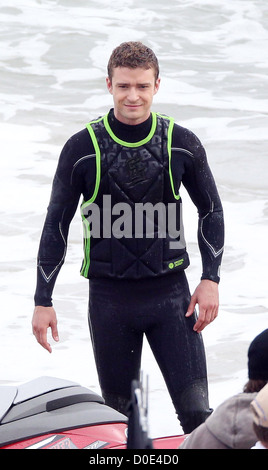 Justin Timberlake filming 'Friends with Benefits' on location at a beach Los Angeles, California - 07.09.10 Stock Photo