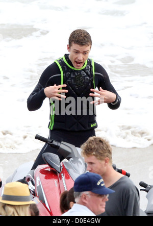 Justin Timberlake filming 'Friends with Benefits' on location at a beach Los Angeles, California - 07.09.10 Stock Photo