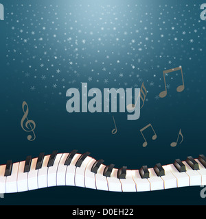 Blu sky,snow, music and warped piano Stock Photo
