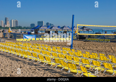 North Avenue Beach set up for a volleyball tournament in Chicago, Illinois. Stock Photo